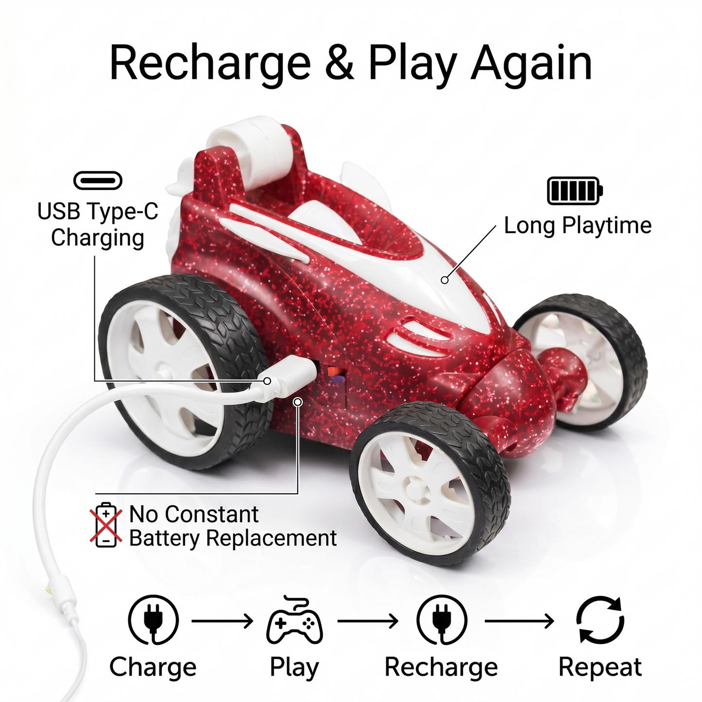Remote Control Stunt Car with Smoke Effect USB Rechargeable Drift Toy (red)