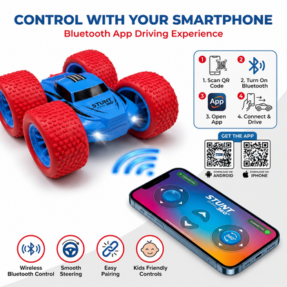 RC Thunder car Rechargeable, 360º Rotation car, Double-Sided Driving, Smoke Car, Remote Control (Blue))