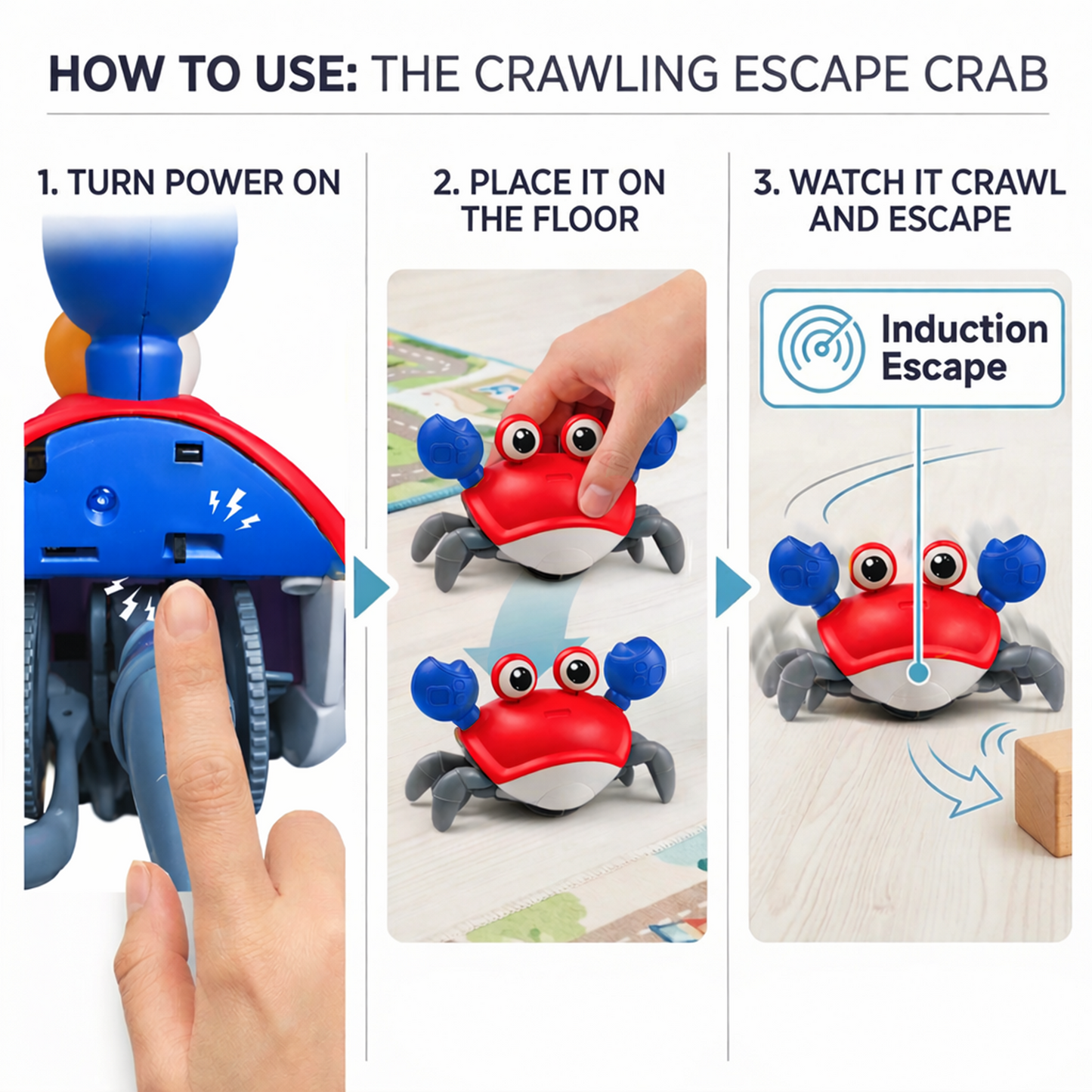 carb toyz Rechargeable Crawling Crab Baby Toys for 6 to 12 Months with Light & Sound | Sensory Interactive Moving Musical Tummy Time Activity for Babies & Toddlers | Birthday Gift for Kids Electric Toy( RED)