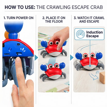 carb toyz Rechargeable Crawling Crab Baby Toys for 6 to 12 Months with Light & Sound | Sensory Interactive Moving Musical Tummy Time Activity for Babies & Toddlers | Birthday Gift for Kids Electric Toy( RED)