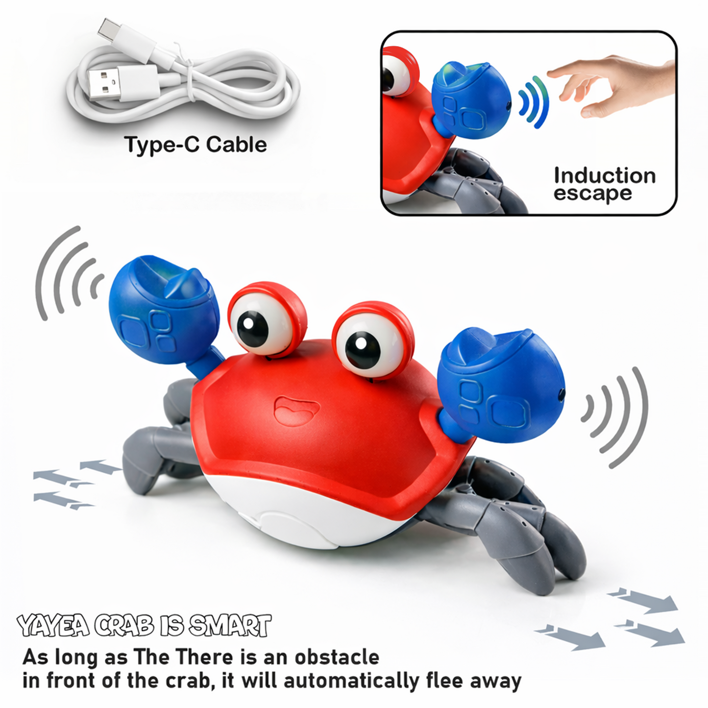 carb toyz Rechargeable Crawling Crab Baby Toys for 6 to 12 Months with Light & Sound | Sensory Interactive Moving Musical Tummy Time Activity for Babies & Toddlers | Birthday Gift for Kids Electric Toy( RED)