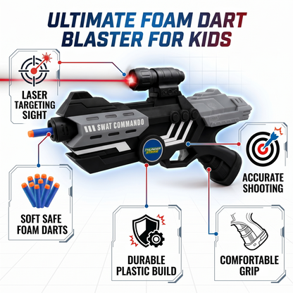 116M-Bullet Gun Toy - Safe Plastic Gun with 10 Bullets, Effective Range of 40 Feet, Ideal for Kids Above 3 Years, BIS Approve- (Black)