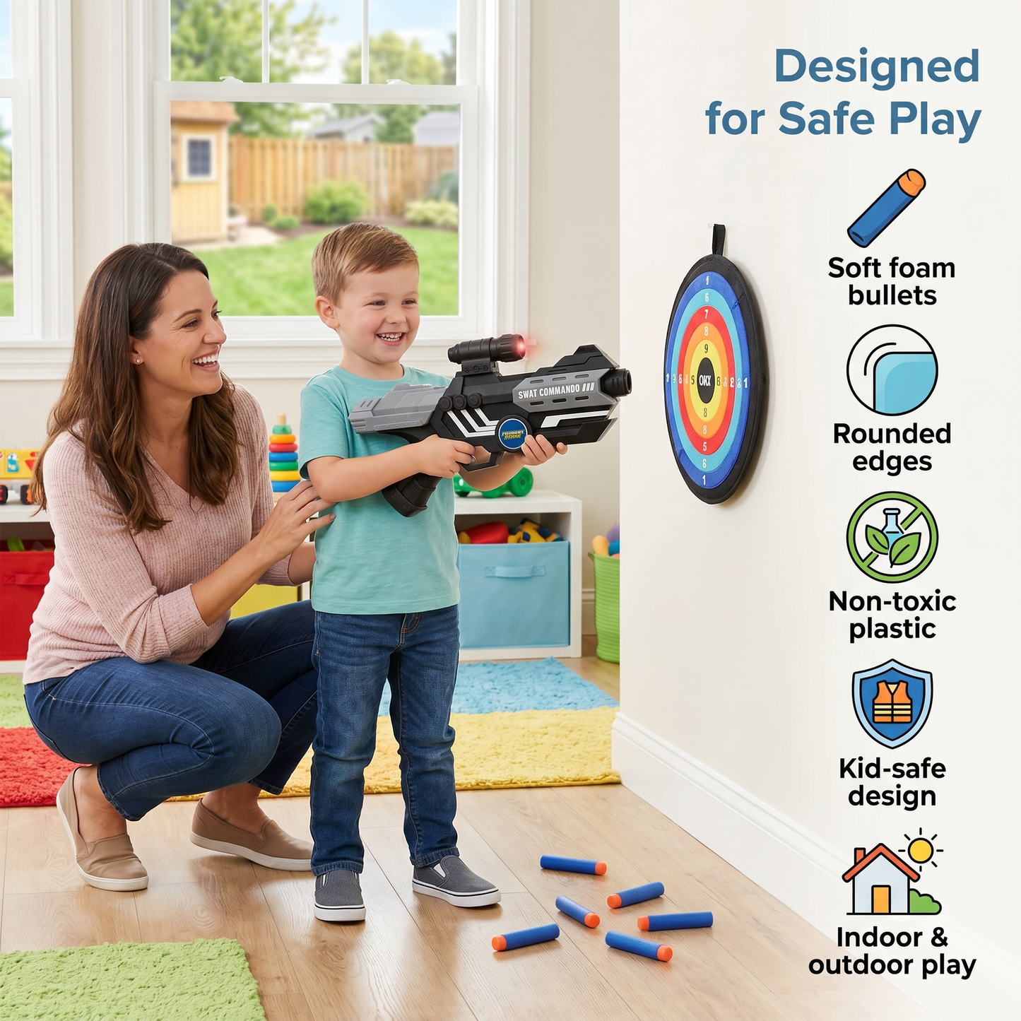 116M-Bullet Gun Toy - Safe Plastic Gun with 10 Bullets, Effective Range of 40 Feet, Ideal for Kids Above 3 Years, BIS Approve- (Black)