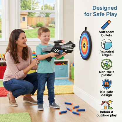 116M-Bullet Gun Toy - Safe Plastic Gun with 10 Bullets, Effective Range of 40 Feet, Ideal for Kids Above 3 Years, BIS Approve- (Black)