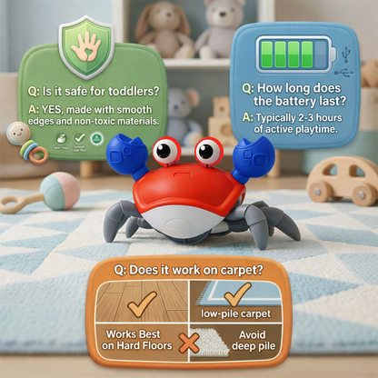 carb toyz Rechargeable Crawling Crab Baby Toys for 6 to 12 Months with Light & Sound | Sensory Interactive Moving Musical Tummy Time Activity for Babies & Toddlers | Birthday Gift for Kids Electric Toy( RED)