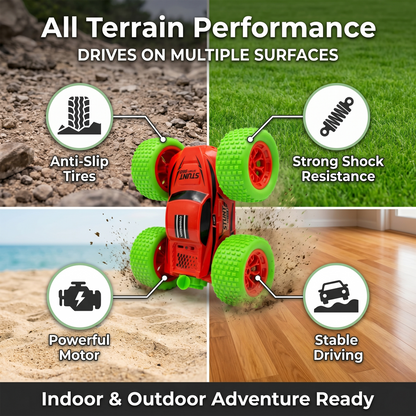 RC Thunder car Rechargeable, 360º Rotation car, Double-Sided Driving, Smoke Car, Remote Control (Red)