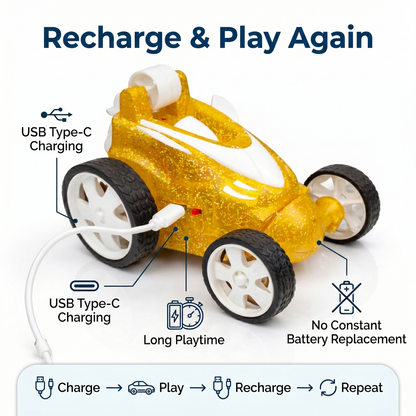 Remote Control Stunt Car with Smoke Effect USB Rechargeable Drift Toy (yellow)