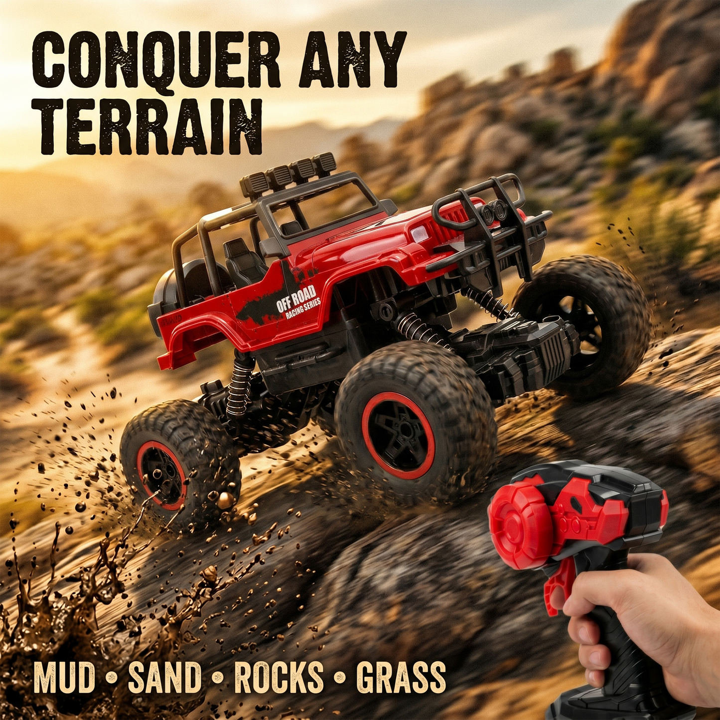 Remote Control Rock Crawler Car | Off Road RC Car | Rechargeable | 6121 (red)