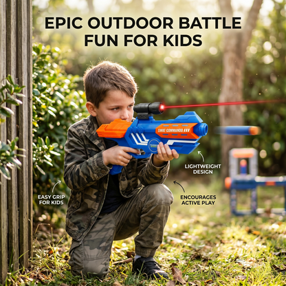 116M-Bullet Gun Toy - Safe Plastic Gun with 10 Bullets, Effective Range of 40 Feet, Ideal for Kids Above 3 Years, BIS Approve- (Blue)