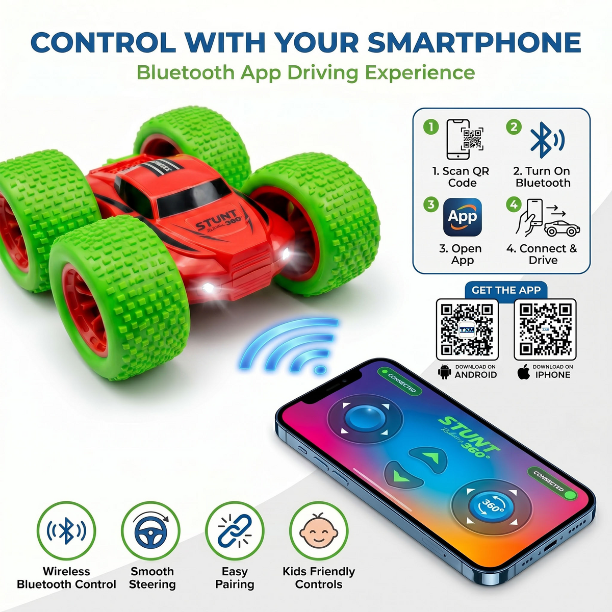 RC Thunder car Rechargeable, 360º Rotation car, Double-Sided Driving, Smoke Car, Remote Control (Red)