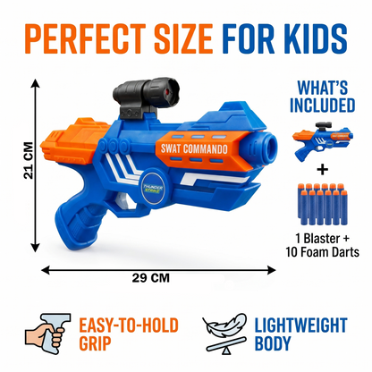 116M-Bullet Gun Toy - Safe Plastic Gun with 10 Bullets, Effective Range of 40 Feet, Ideal for Kids Above 3 Years, BIS Approve- (Blue)