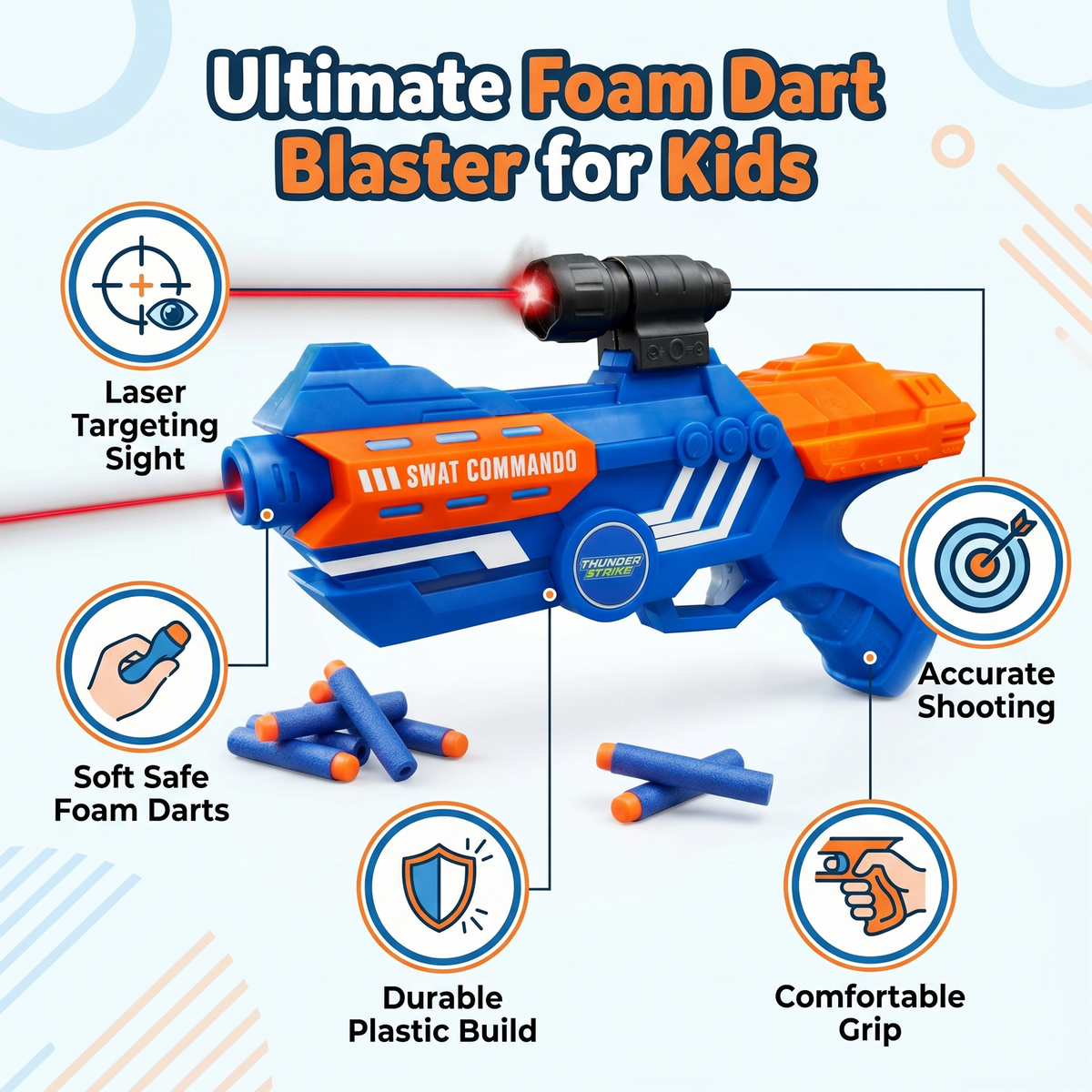 116M-Bullet Gun Toy - Safe Plastic Gun with 10 Bullets, Effective Range of 40 Feet, Ideal for Kids Above 3 Years, BIS Approve- (Blue)