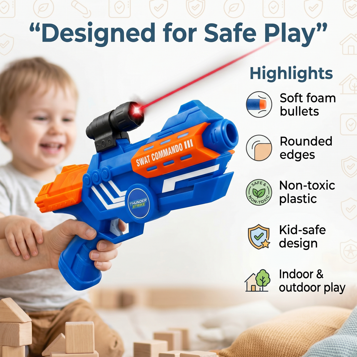 116M-Bullet Gun Toy - Safe Plastic Gun with 10 Bullets, Effective Range of 40 Feet, Ideal for Kids Above 3 Years, BIS Approve- (Blue)