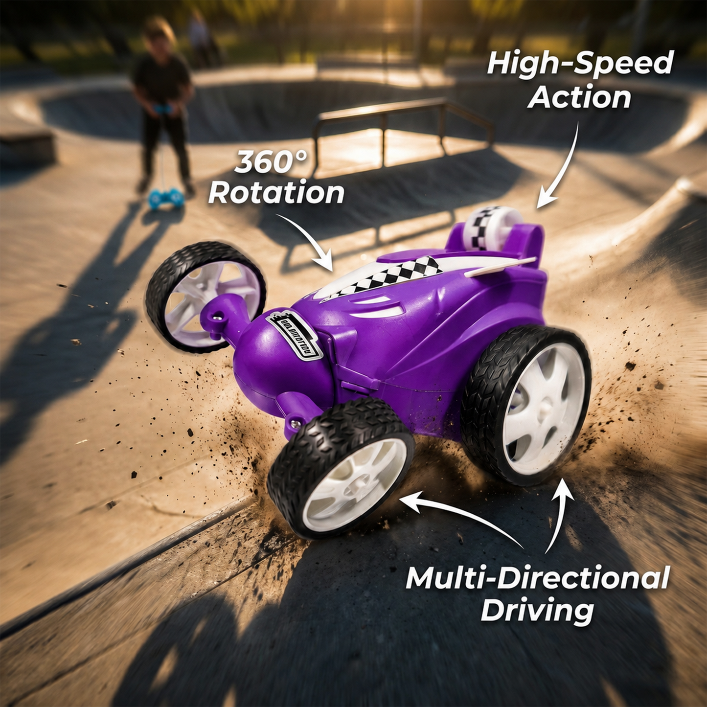 Small Stunt RC Car for Kids | Rechargeable High-Speed Remote Control Car with LED Lights – purple