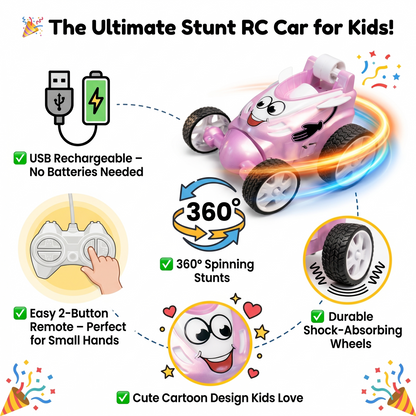 Small Stunt RC Car for Kids | Rechargeable High-Speed Remote Control Car – Glassy pink