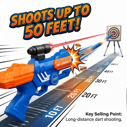 116M-Bullet Gun Toy - Safe Plastic Gun with 10 Bullets, Effective Range of 40 Feet, Ideal for Kids Above 3 Years, BIS Approve- (Blue)