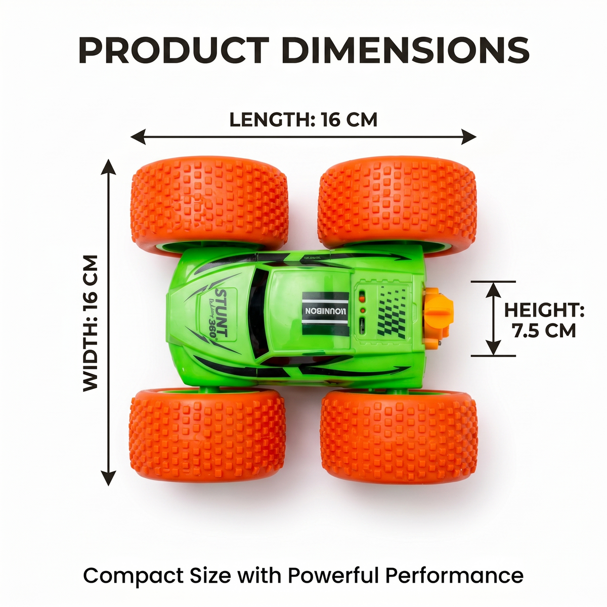RC Thunder car Rechargeable, 360º Rotation car, Double-Sided Driving, Smoke Car, Remote Control (Green)