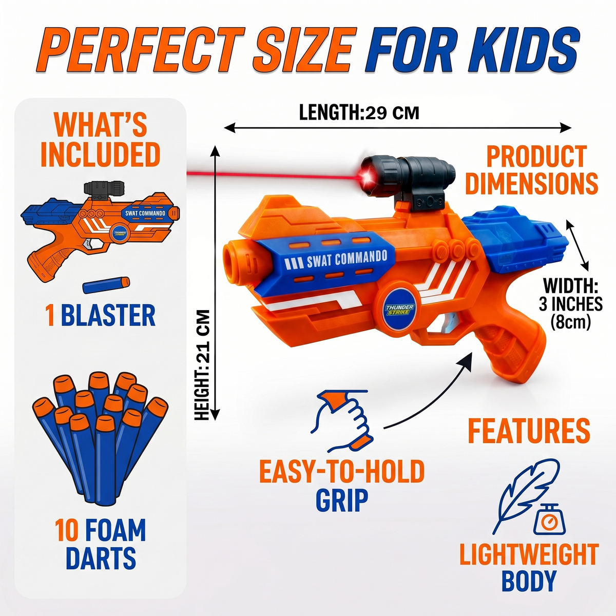 116M-Bullet Gun Toy - Safe Plastic Gun with 10 Bullets, Effective Range of 40 Feet, Ideal for Kids Above 3 Years, BIS Approve- (Orange)