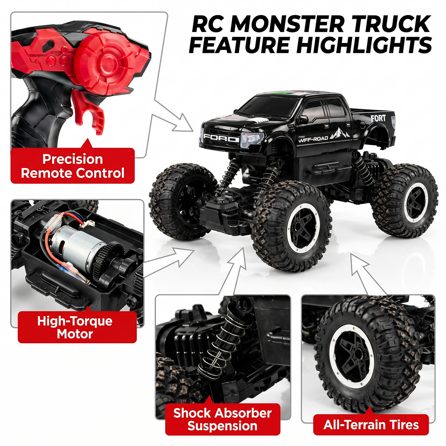 Remote Control Rock Crawler Car | Off Road RC Car | Rechargeable | 6121 (Black)