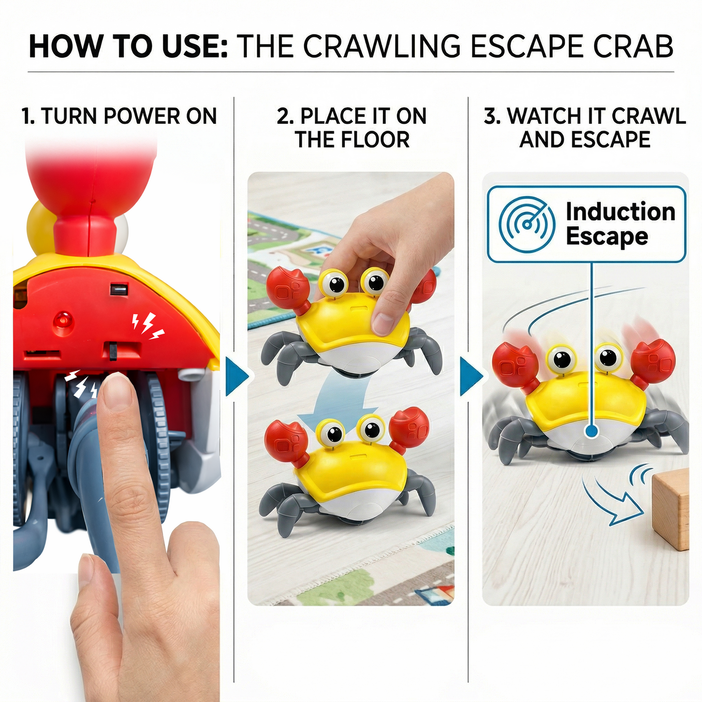 carb toyz Rechargeable Crawling Crab Baby Toys for 6 to 12 Months with Light & Sound | Sensory Interactive Moving Musical Tummy Time Activity for Babies & Toddlers | Birthday Gift for Kids Electric Toy