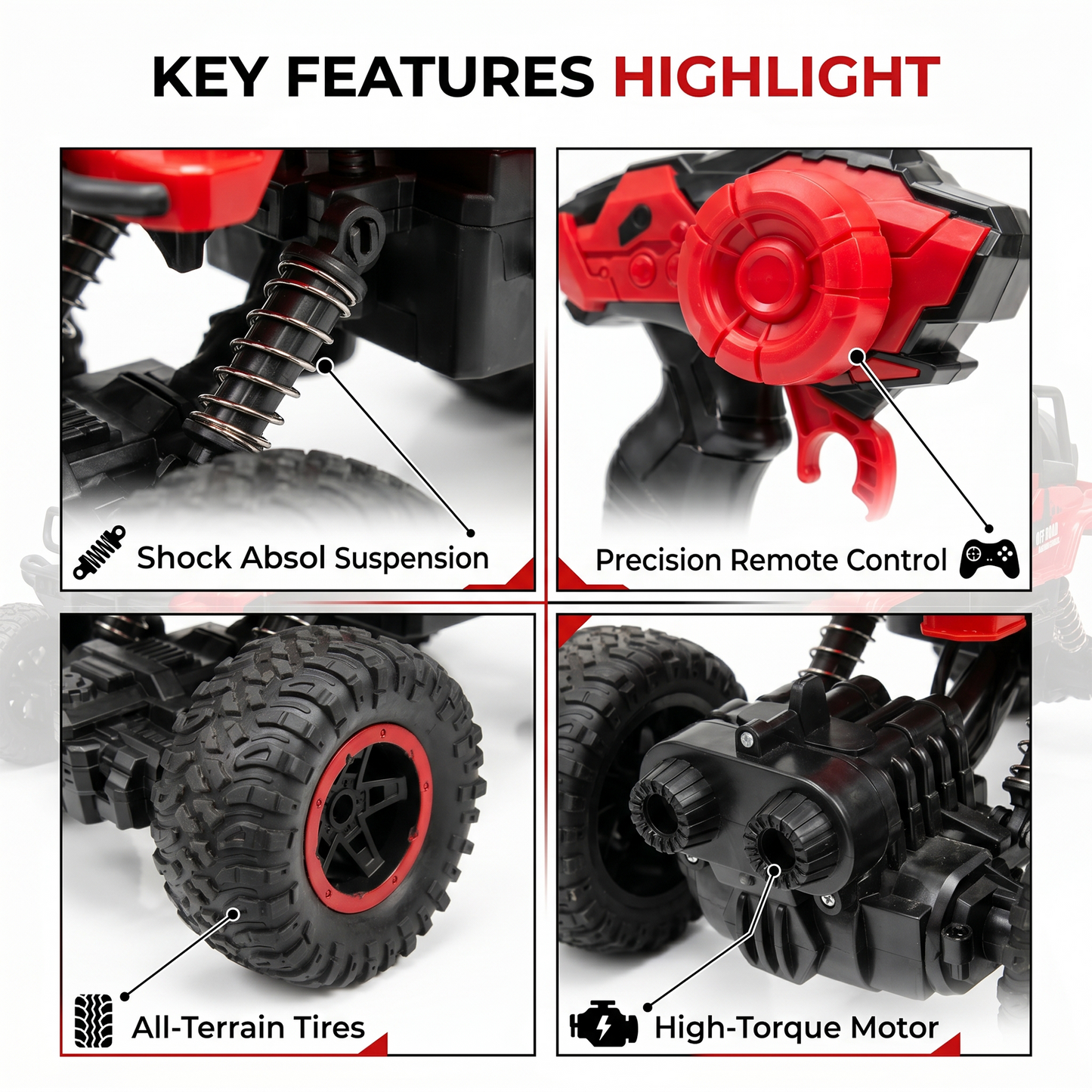 Remote Control Rock Crawler Car | Off Road RC Car | Rechargeable | 6121 (red)