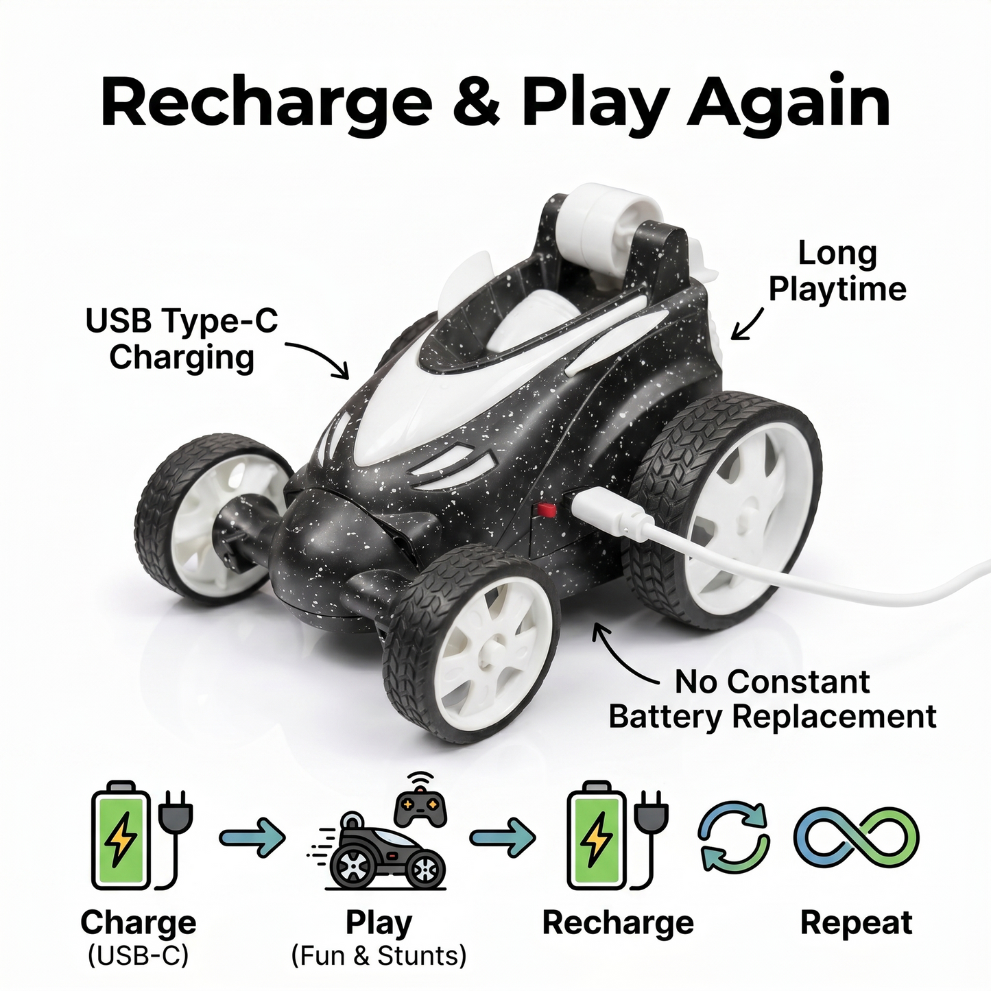 Remote Control Stunt Car with Smoke Effect USB Rechargeable Drift Toy (black)