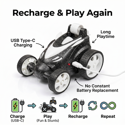 Remote Control Stunt Car with Smoke Effect USB Rechargeable Drift Toy (black)