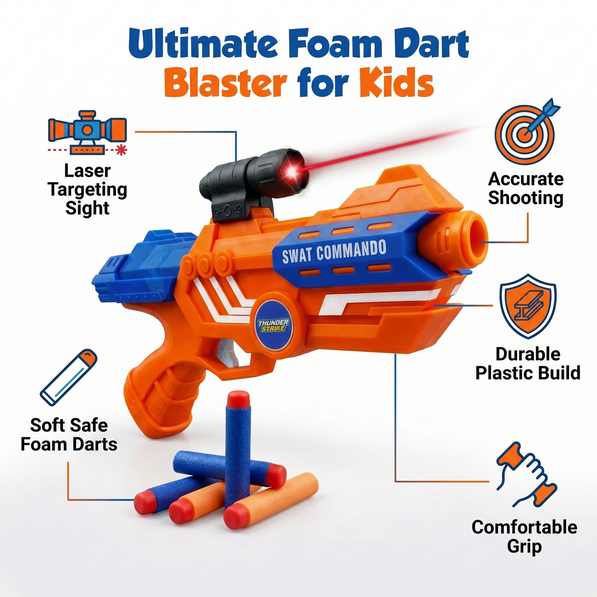 116M-Bullet Gun Toy - Safe Plastic Gun with 10 Bullets, Effective Range of 40 Feet, Ideal for Kids Above 3 Years, BIS Approve- (Orange)