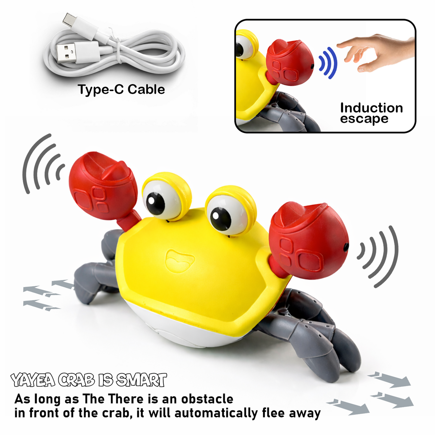 carb toyz Rechargeable Crawling Crab Baby Toys for 6 to 12 Months with Light & Sound | Sensory Interactive Moving Musical Tummy Time Activity for Babies & Toddlers | Birthday Gift for Kids Electric Toy