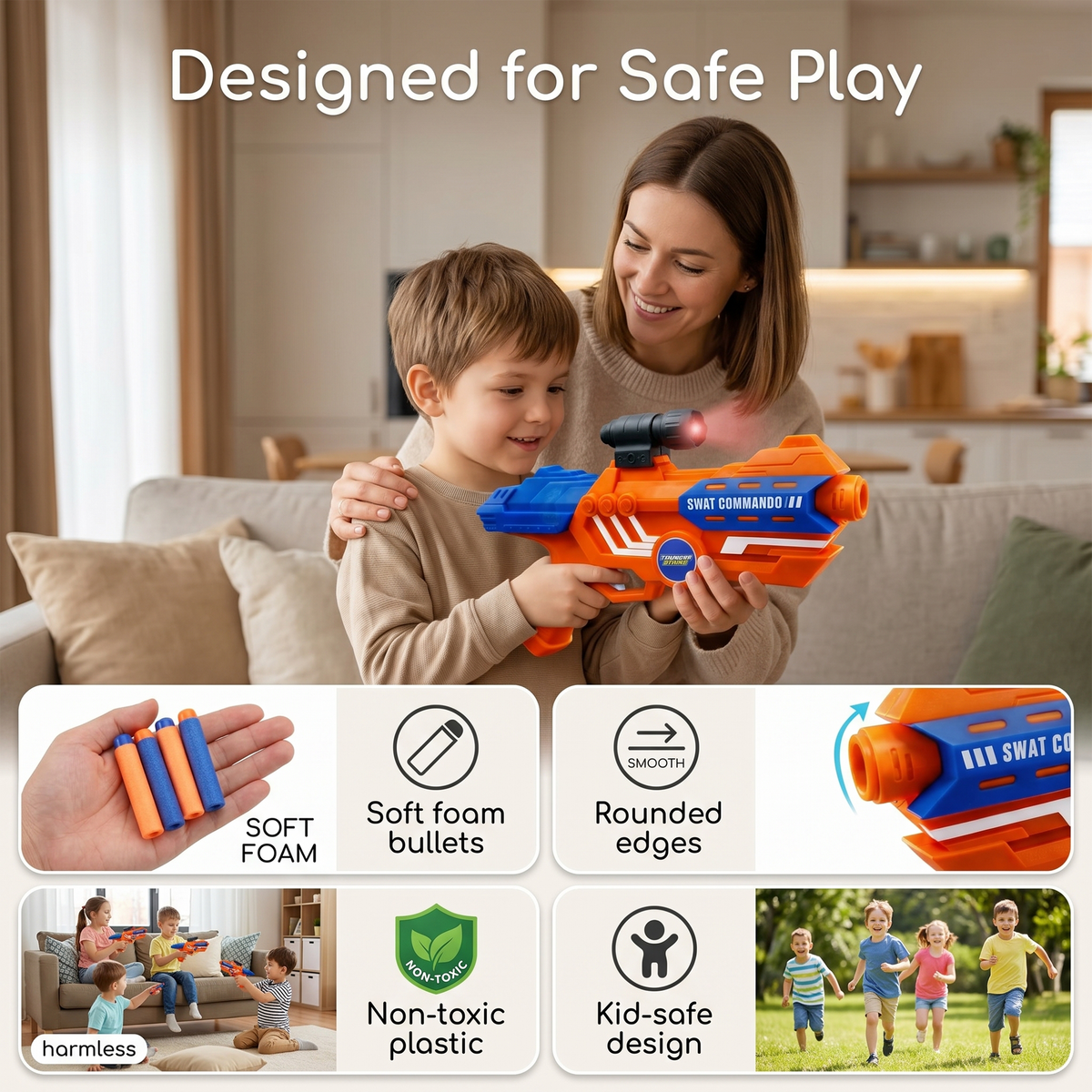 116M-Bullet Gun Toy - Safe Plastic Gun with 10 Bullets, Effective Range of 40 Feet, Ideal for Kids Above 3 Years, BIS Approve- (Orange)