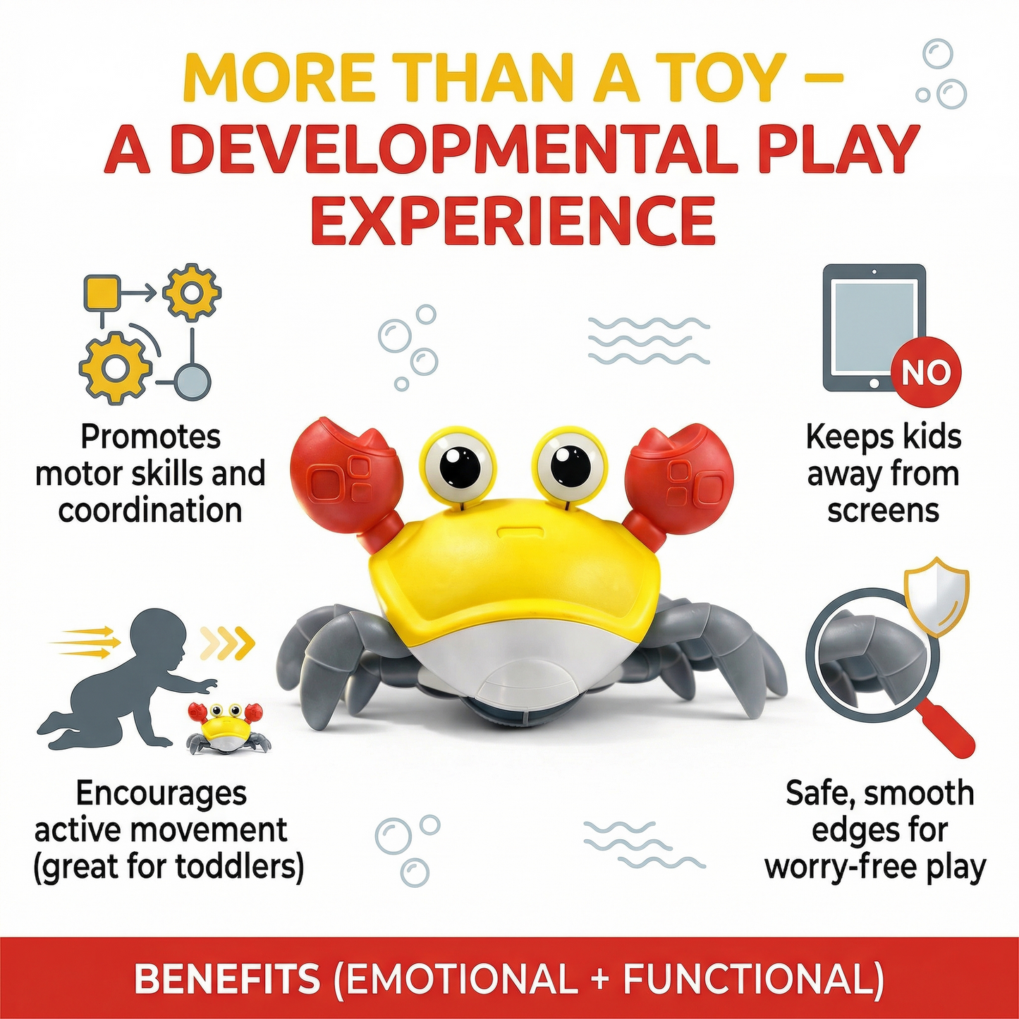 carb toyz Rechargeable Crawling Crab Baby Toys for 6 to 12 Months with Light & Sound | Sensory Interactive Moving Musical Tummy Time Activity for Babies & Toddlers | Birthday Gift for Kids Electric Toy