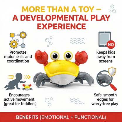 carb toyz Rechargeable Crawling Crab Baby Toys for 6 to 12 Months with Light & Sound | Sensory Interactive Moving Musical Tummy Time Activity for Babies & Toddlers | Birthday Gift for Kids Electric Toy