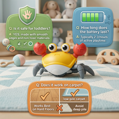 carb toyz Rechargeable Crawling Crab Baby Toys for 6 to 12 Months with Light & Sound | Sensory Interactive Moving Musical Tummy Time Activity for Babies & Toddlers | Birthday Gift for Kids Electric Toy