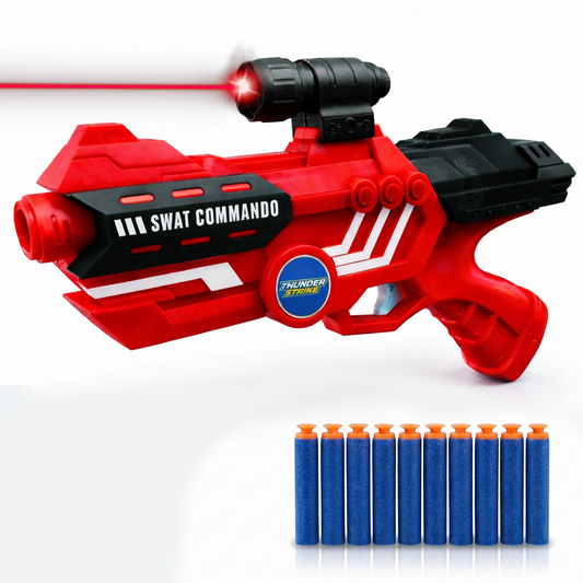 116M-Bullet Gun Toy - Safe Plastic Gun with 10 Bullets, Effective Range of 40 Feet, Ideal for Kids Above 3 Years, BIS Approve- (Red)