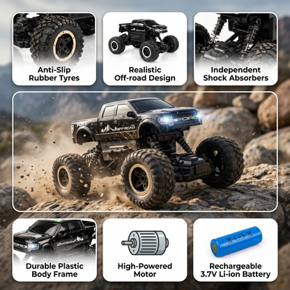 Remote Control Rock Crawler Car | Off Road RC Car | Rechargeable | 6121 (Black)
