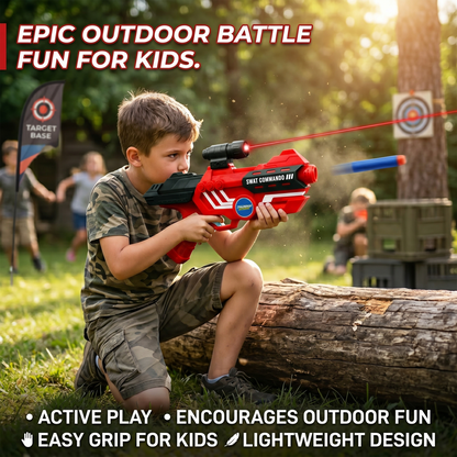 116M-Bullet Gun Toy - Safe Plastic Gun with 10 Bullets, Effective Range of 40 Feet, Ideal for Kids Above 3 Years, BIS Approve- (Red)