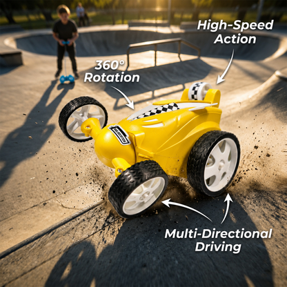 Small Stunt RC Car for Kids | Rechargeable High-Speed Remote Control Car with LED Lights – Yellow