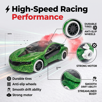 Remote Control 2 Way RC Car, Hgih Speed, Smoke Car, LED Light (Green)