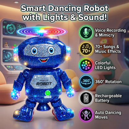 Mimique Dancing Robot Musical Toy With LED Lights & Spinning Propeller Rechargeable, 70+Different Music, Voice Recording 99444-2