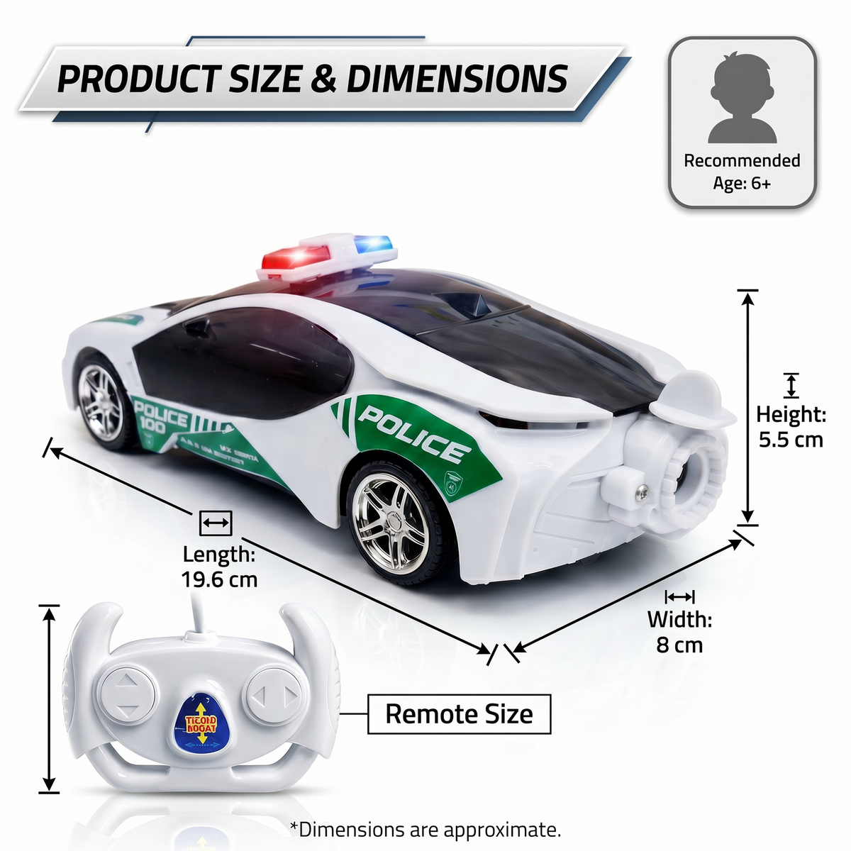 Police Remote Control Car for Kids | Rechargeable High-Speed RC Police Car in Green