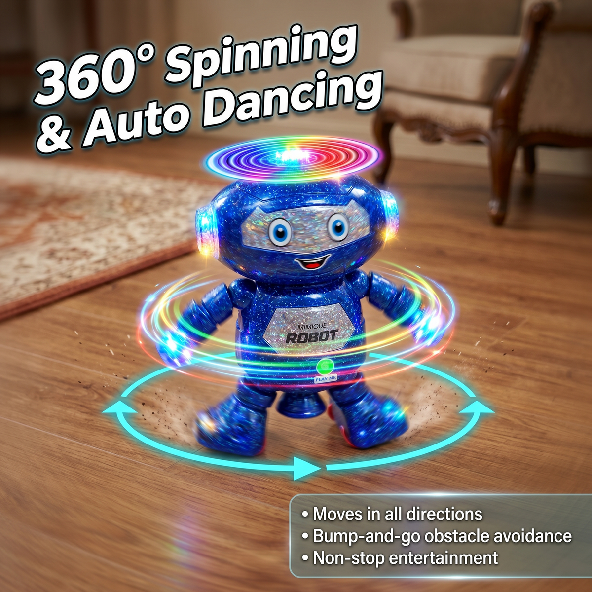Mimique Dancing Robot Musical Toy With LED Lights & Spinning Propeller Rechargeable, 70+Different Music, Voice Recording 99444-2