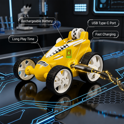Small Stunt RC Car for Kids | Rechargeable High-Speed Remote Control Car with LED Lights – Yellow