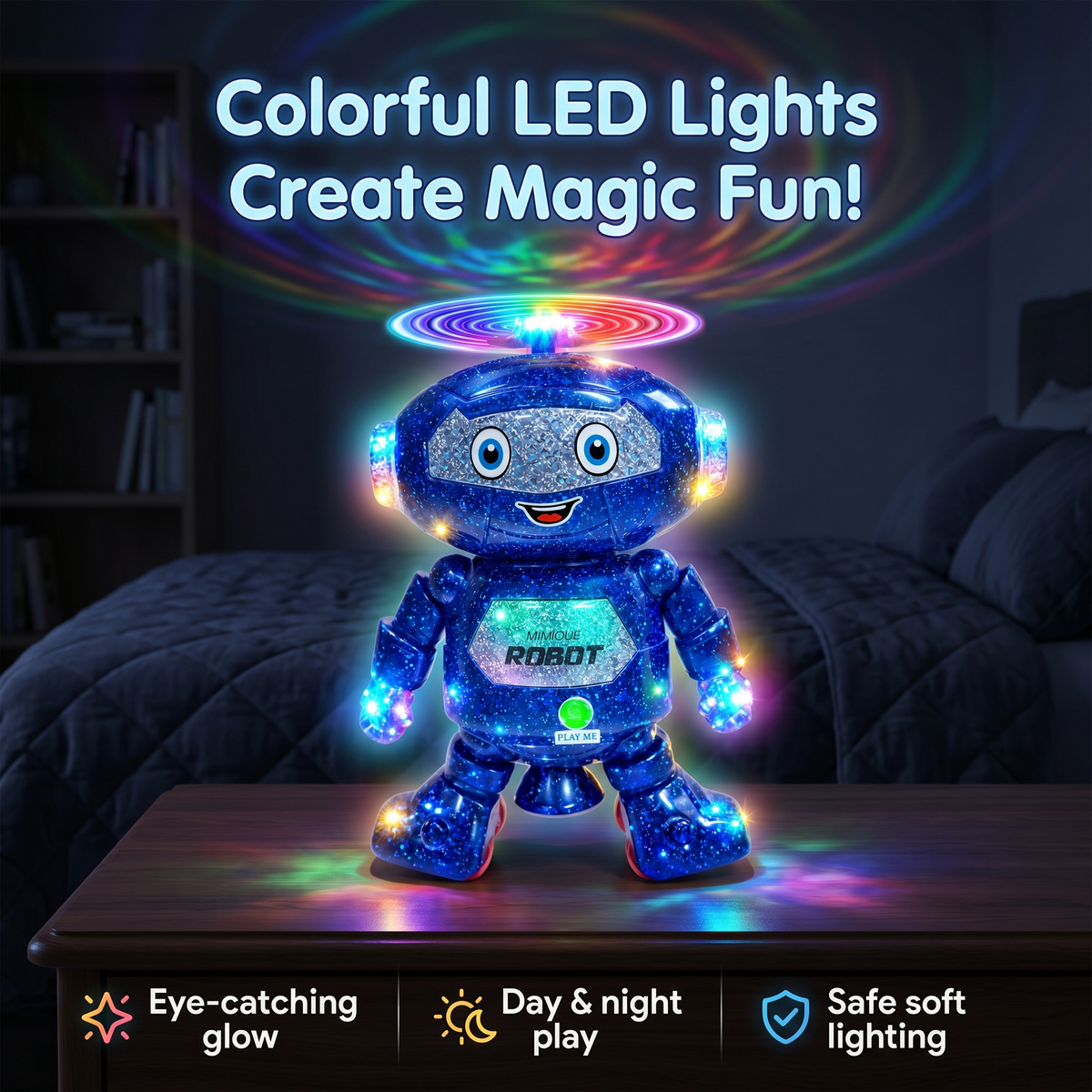 Mimique Dancing Robot Musical Toy With LED Lights & Spinning Propeller Rechargeable, 70+Different Music, Voice Recording 99444-2