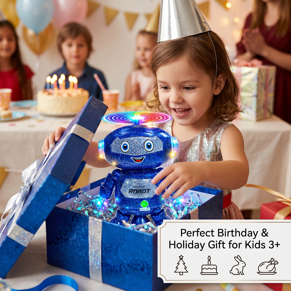 Mimique Dancing Robot Musical Toy With LED Lights & Spinning Propeller Rechargeable, 70+Different Music, Voice Recording 99444-2