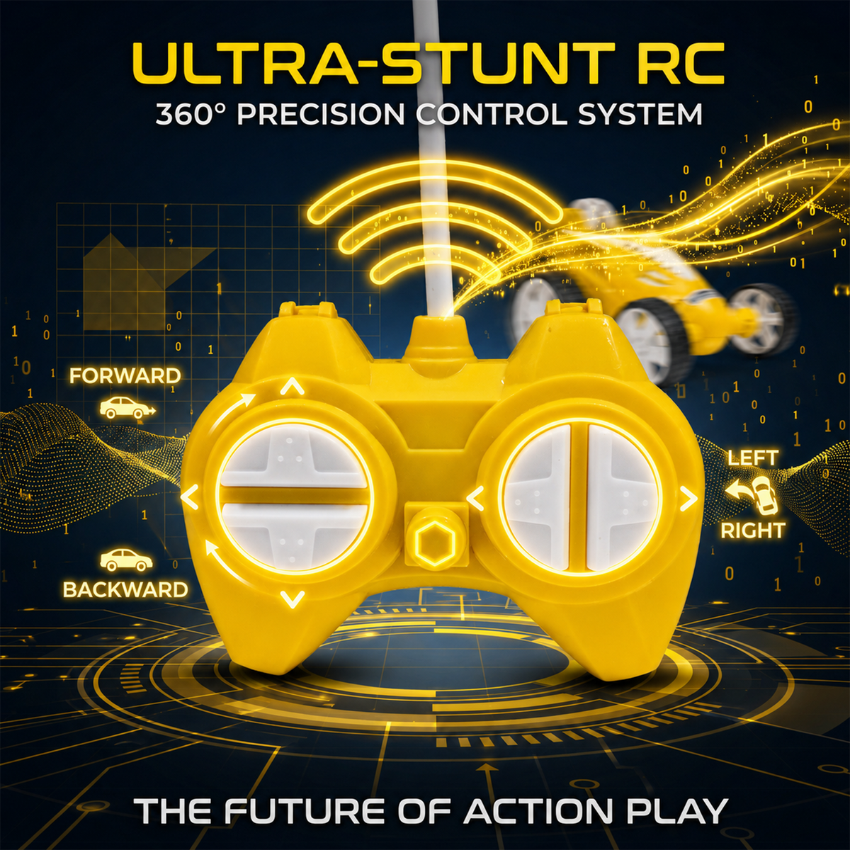 Small Stunt RC Car for Kids | Rechargeable High-Speed Remote Control Car with LED Lights – Yellow