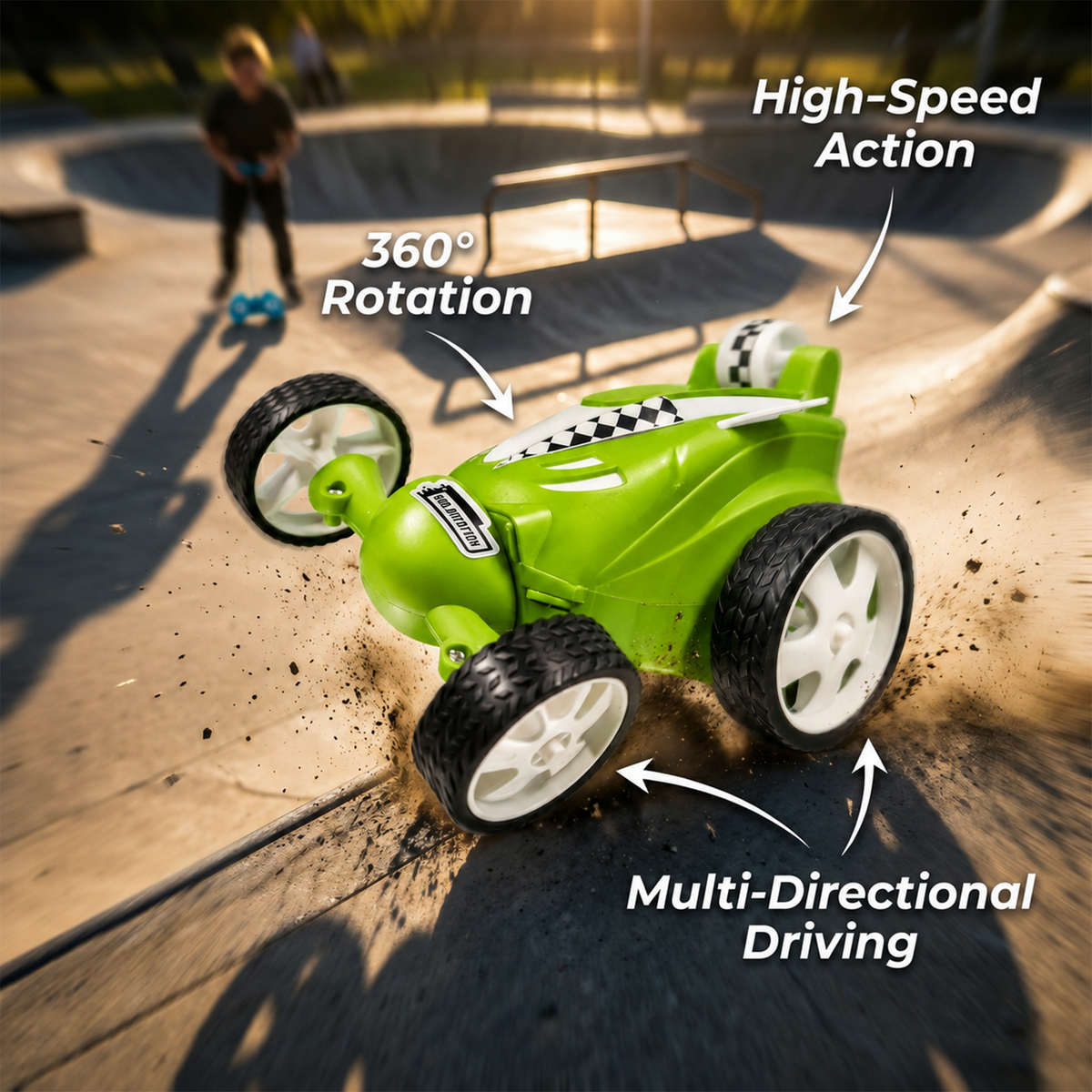 Small Stunt RC Car for Kids | Rechargeable High-Speed Remote Control Car with LED Lights – Green
