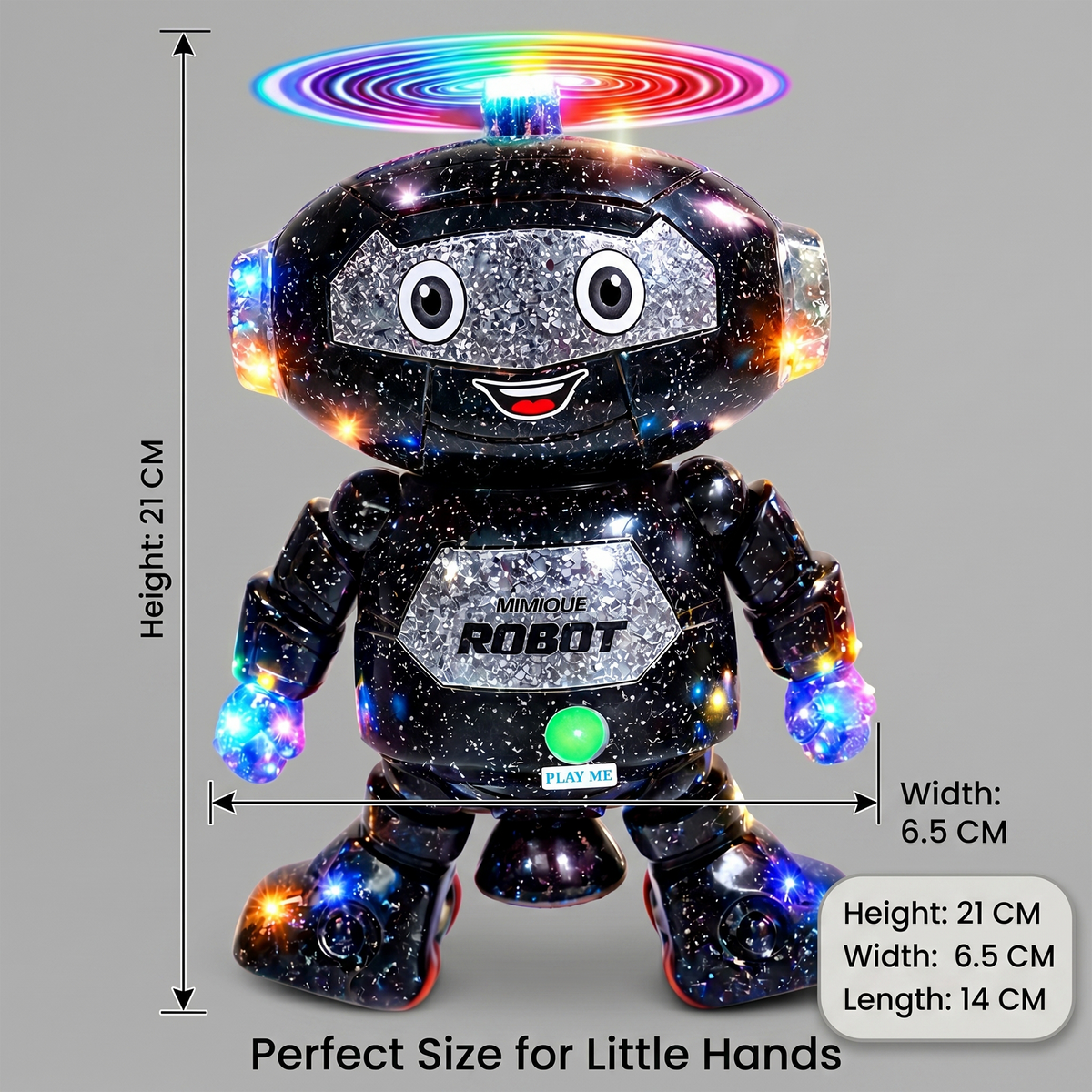 Mimique Dancing Robot Musical Toy With LED Lights & Spinning Propeller Rechargeable, 70+Different Music, Voice Recording 99444-2