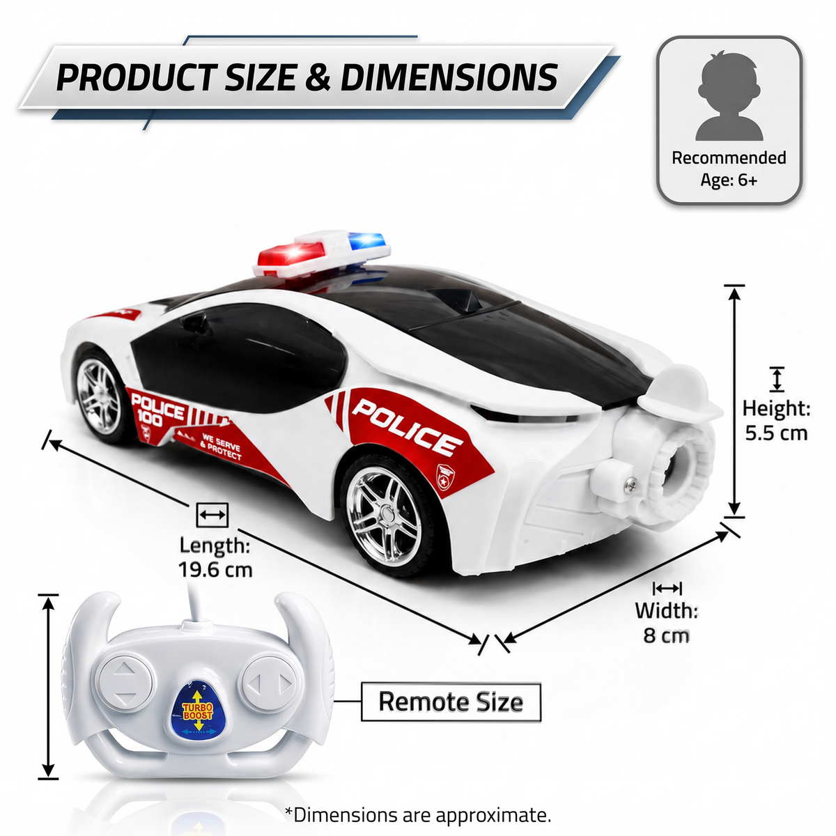 Police Remote Control Car for Kids | Rechargeable High-Speed RC Police Car In Red
