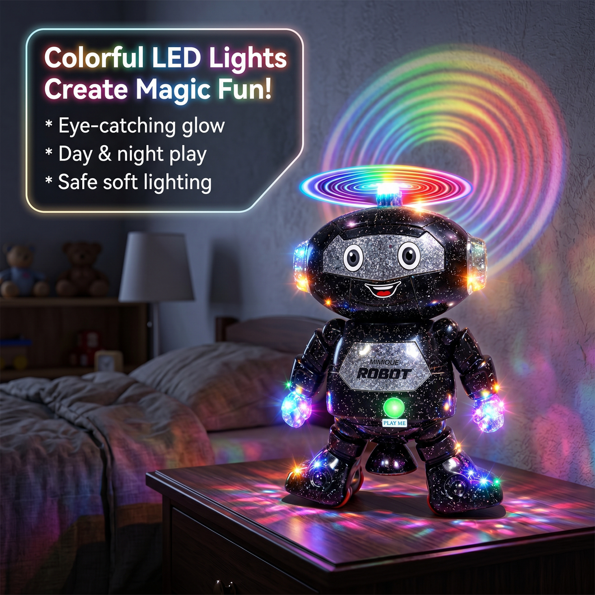 Mimique Dancing Robot Musical Toy With LED Lights & Spinning Propeller Rechargeable, 70+Different Music, Voice Recording 99444-2
