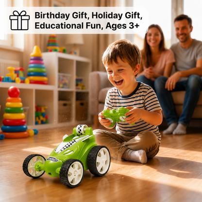 Small Stunt RC Car for Kids | Rechargeable High-Speed Remote Control Car with LED Lights – Green